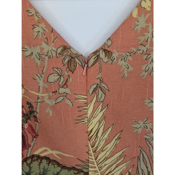 Talbots 12P Orange Tropical Palm Print Hawaaiin Sheath Dress V Neck Seed Beading - Picture 5 of 13
